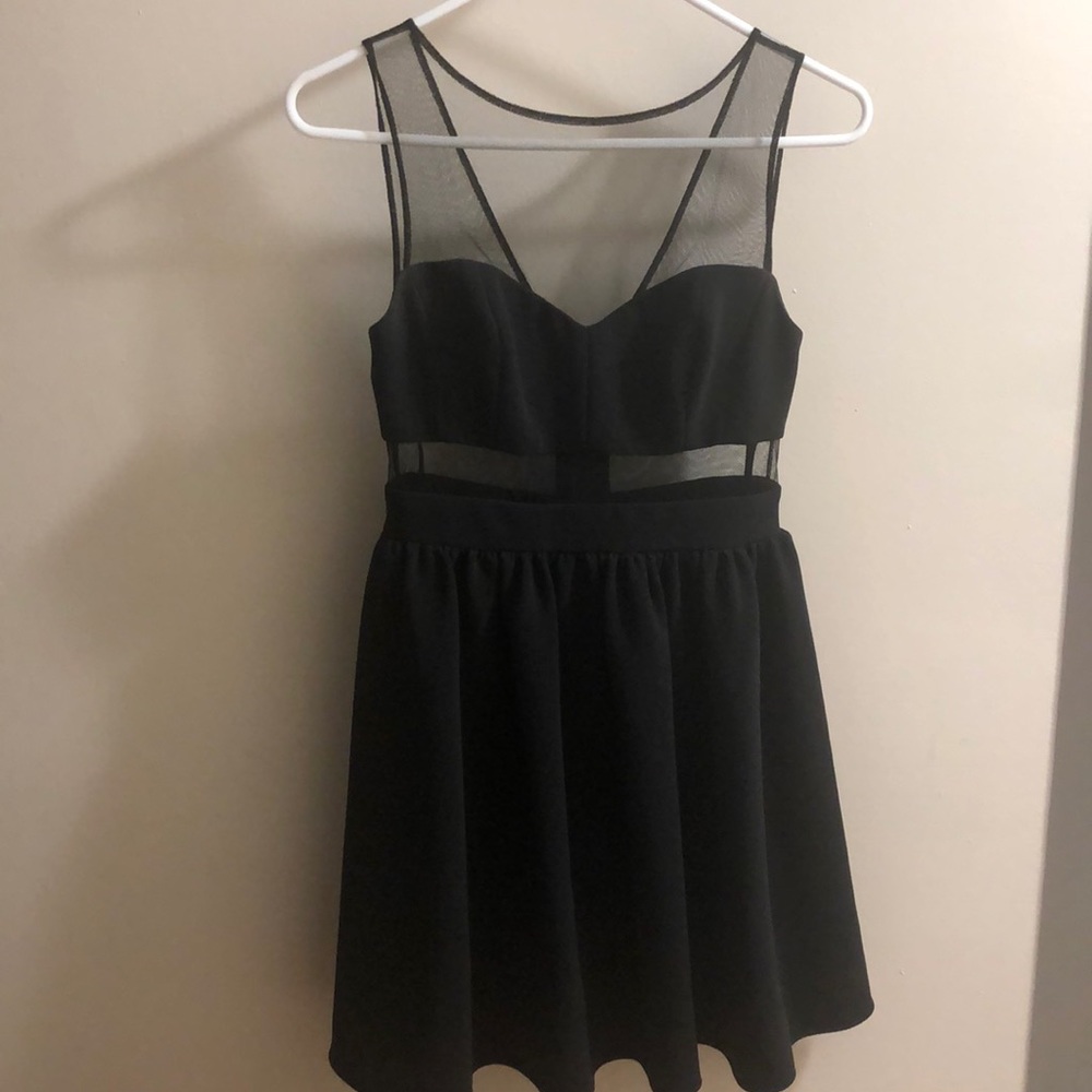 Adrianna Papell Little black dress sheer sexy dress
